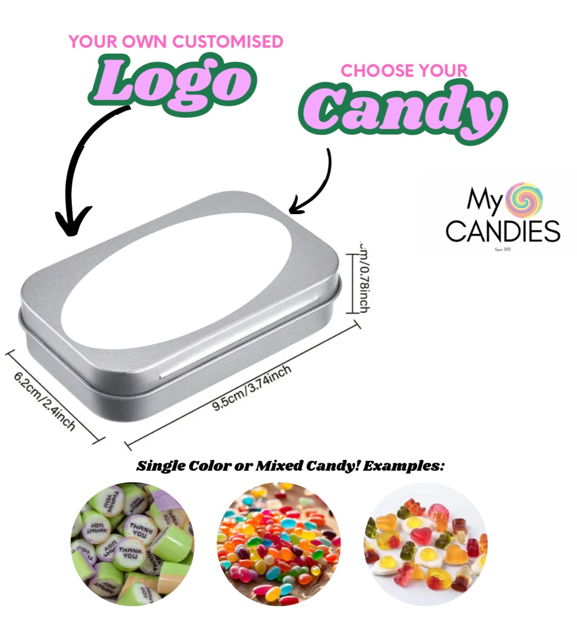 Custom Candy Tins β Silver with Personalized Stickers! π¬β¨