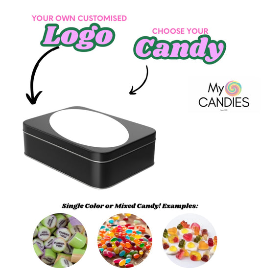 Custom Candy Tins – Black with Personalized Stickers! 🍬✨