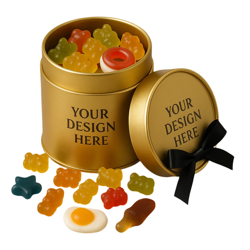 Customizable Metal Tins with Gummies or Jelly Beans 🍬 – Black, Silver, or Gold