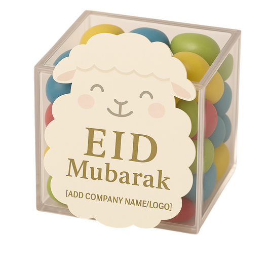 Eid Candy Gift – 5cm Acrylic Cube with Jellybeans (MOQ 15)