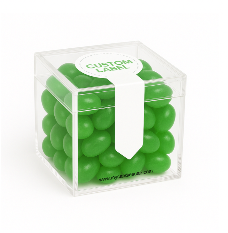 Candy Gift Cube Box with Jelly Beans - Green (Apple) (MOQ 15 units)